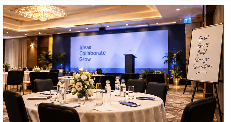 Corporate event schedule planning and conference setup